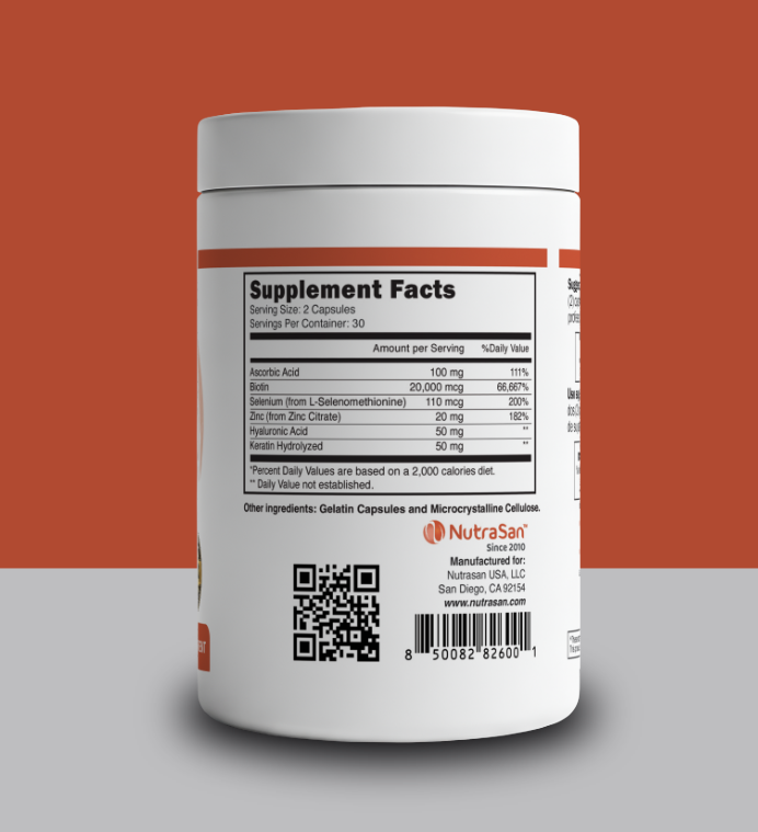 Biotin 20,000 mcg with Hydrolyzed Keratin, Vitamin C, Hyaluronic Acid and Zinc