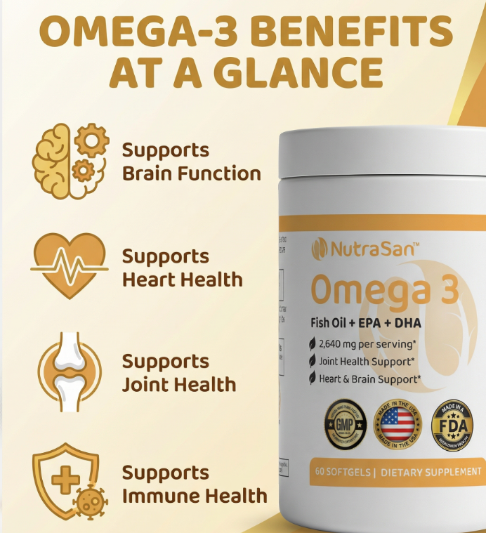 Omega-3 Fish Oil + EPA + DHA 2640mg - Heart and Brain Support
